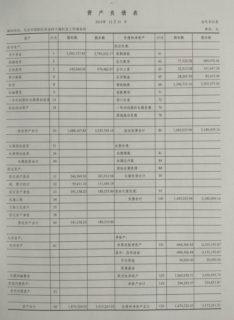 亚运村立德社会工作事务所2015年审计报告（图）